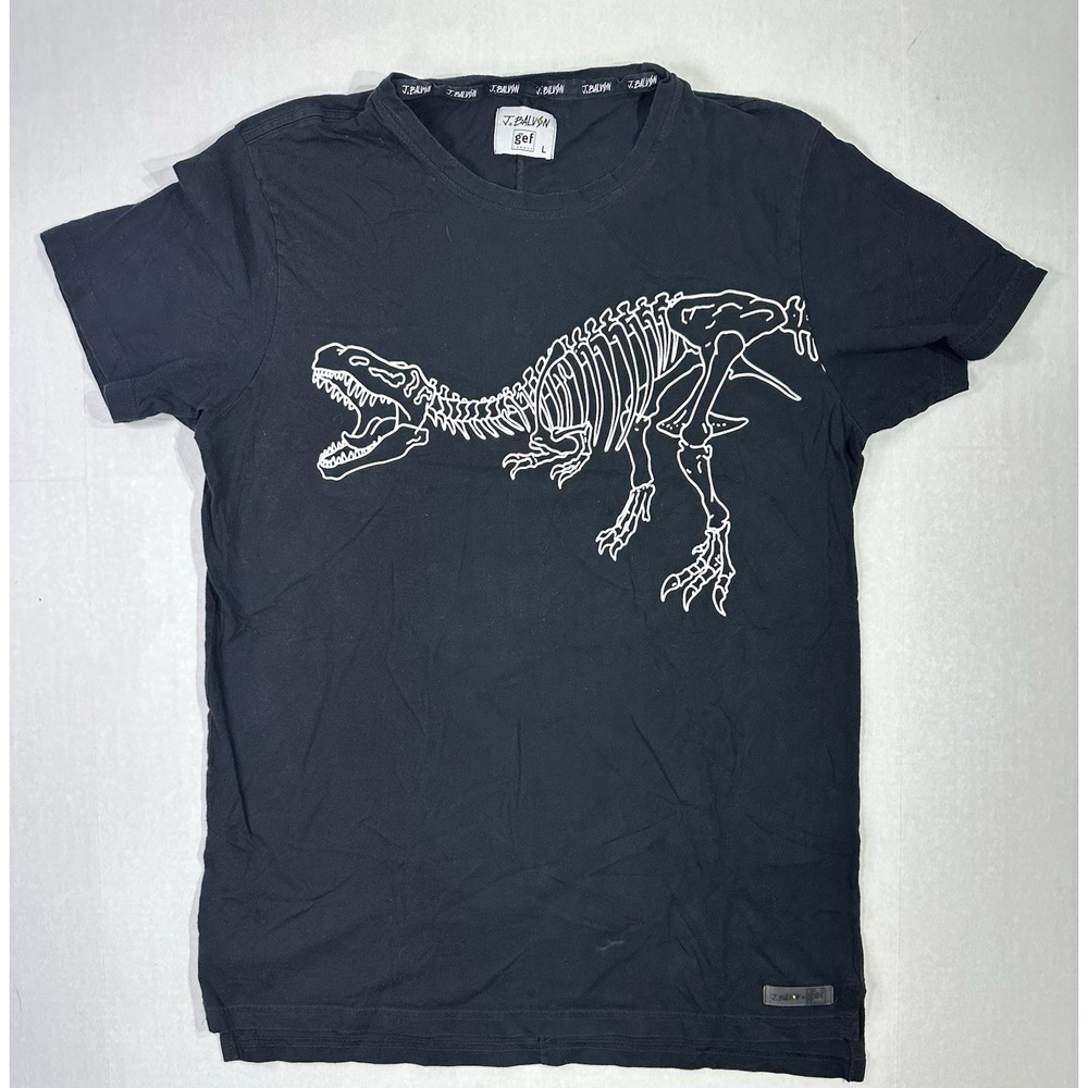 J Balvin x Gef France Dinosaur Skeleton Graphic T-Shirt Black Men's L 20x28